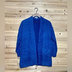 Eileen Fisher Cobalt Blue Open-Front Cardigan with Subtle Dot Pattern